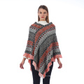 Manteau d&#39;hiver Femmes Doux Tricoté Imprimé Gland Cardigan Capes Châle Manteau Ponchos National Wind Pull Châle Élégant Cape Poncho